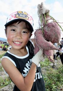 「見て！いっぱい」とにっこり - 紀の川市で子どもら20人が芋掘り