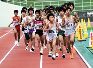 レースを引っ張る下津第二勢(中学2年男子三千メートル) - 和歌山ロードレース