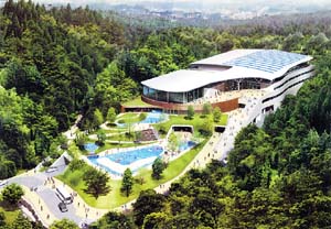 秋葉山の環境にマッチしたデザインの新施設 - 秋葉山県民水泳場建て替え計画