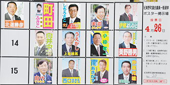 選挙戦を展開している１３候補のポスター