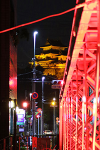 ライトアップされた中橋から望む和歌山城
